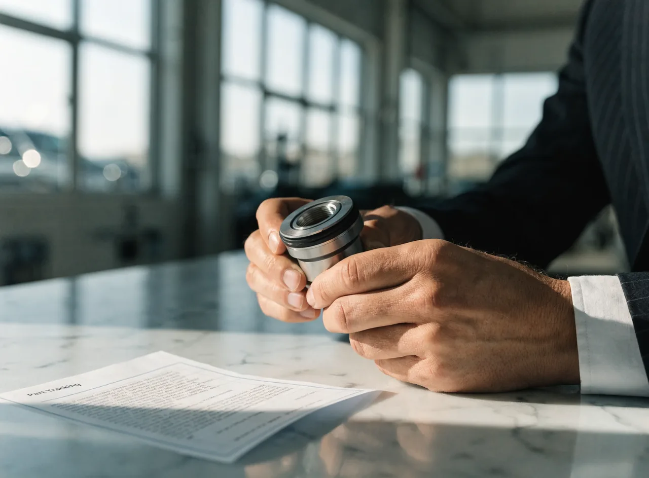 A technician inspecting an imported automotive component.