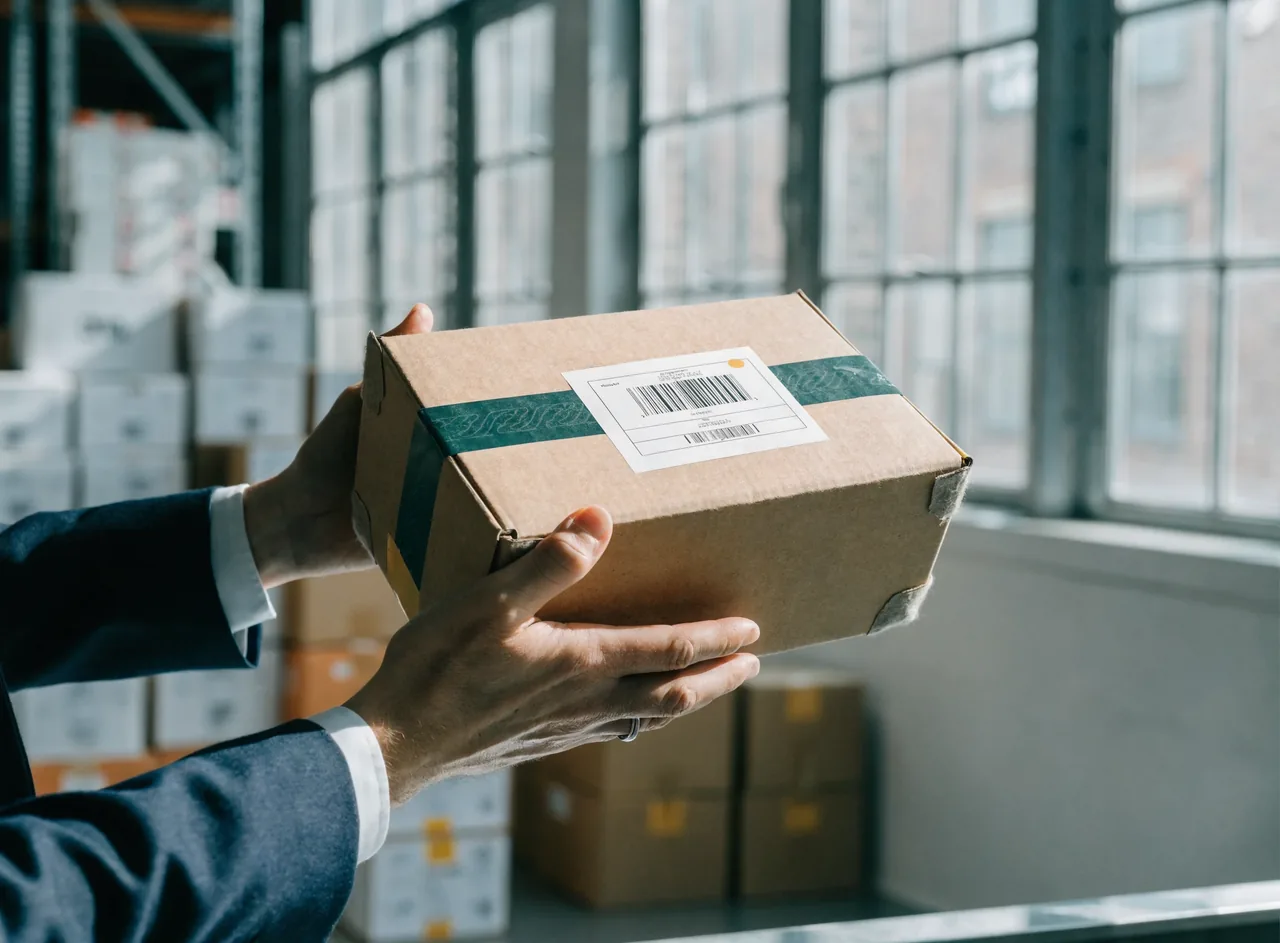 A specialist handling returned luxury goods for processing.